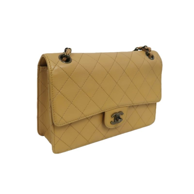 CHANEL Classic Flap Matelassé Shoulder Bag, Lambskin, Beige, With Guarantee Card
