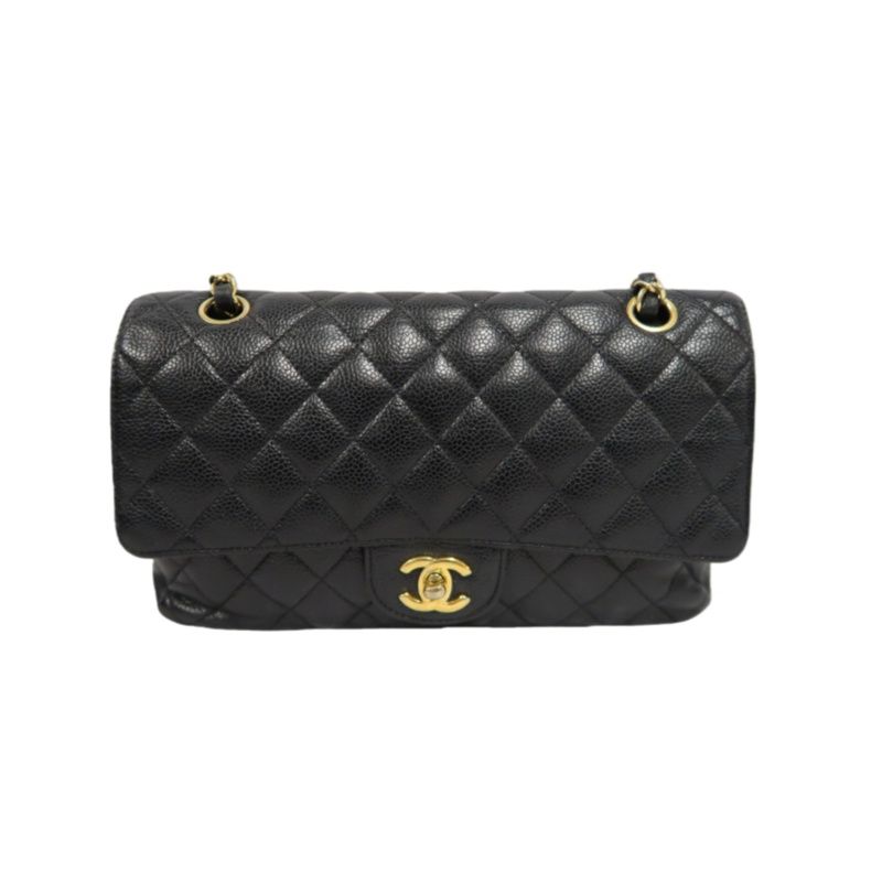 CHANEL Classic Flap Matelassé Shoulder Bag, Caviar Skin, Black, Gold Hardware