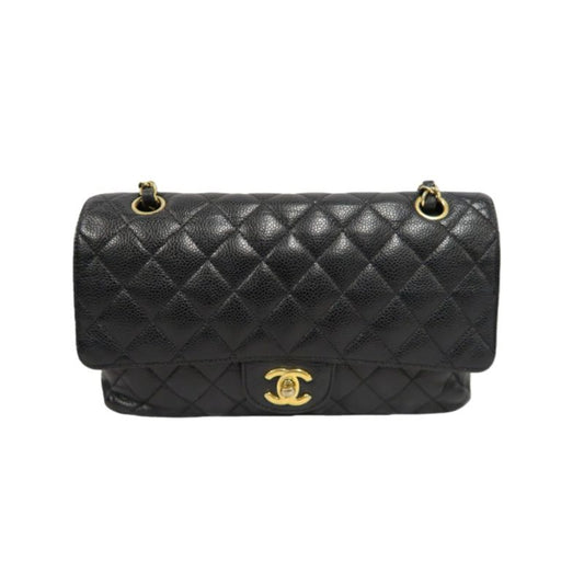 CHANEL Classic Flap Matelassé Shoulder Bag, Caviar Skin, Black, Gold Hardware