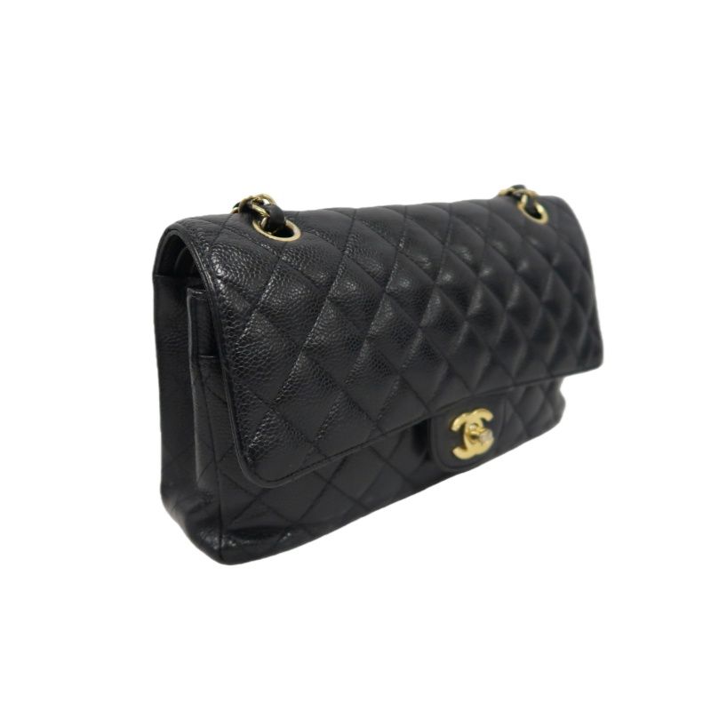 CHANEL Classic Flap Matelassé Shoulder Bag, Caviar Skin, Black, Gold Hardware