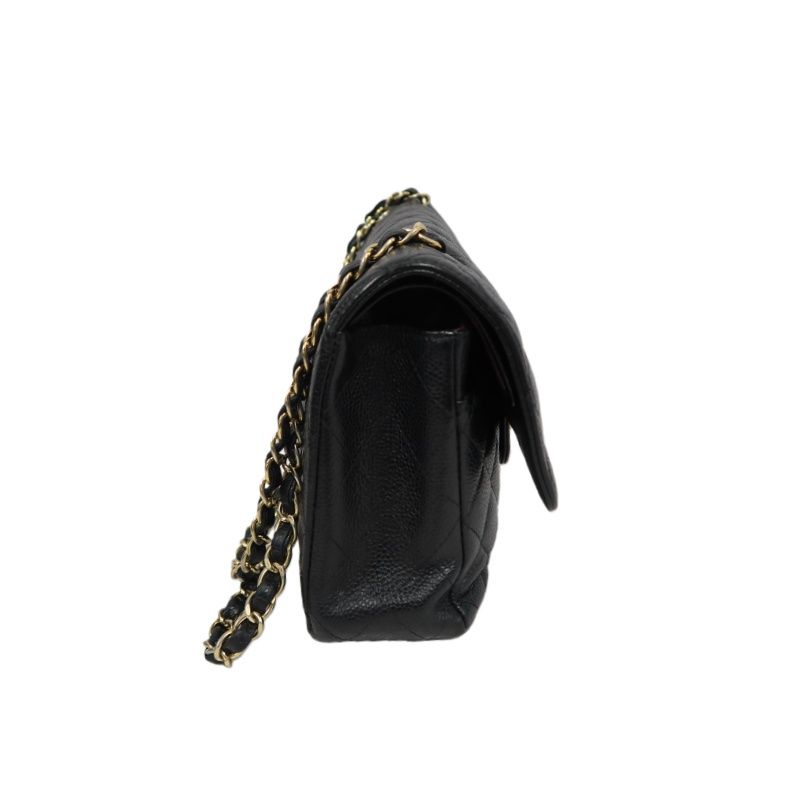 CHANEL Classic Flap Matelassé Shoulder Bag, Caviar Skin, Black, Gold Hardware