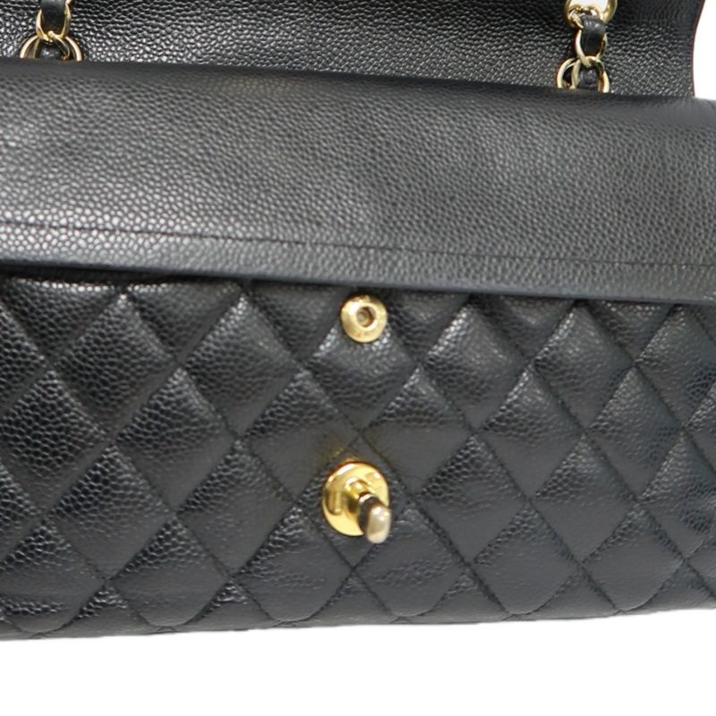 CHANEL Classic Flap Matelassé Shoulder Bag, Caviar Skin, Black, Gold Hardware