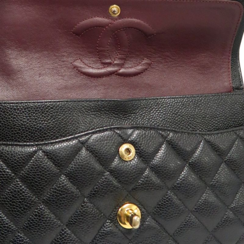 CHANEL Classic Flap Matelassé Shoulder Bag, Caviar Skin, Black, Gold Hardware