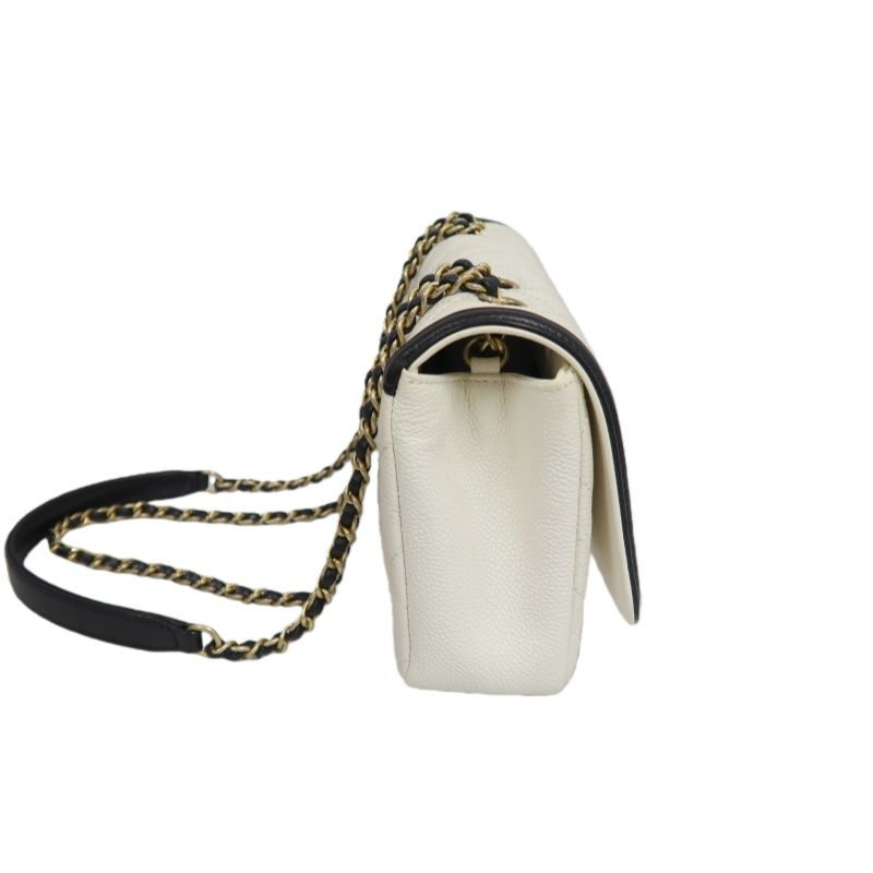 CHANEL Matelassé Filigree Shoulder Bag, Caviar Skin, White/Black, Gold Hardware, With Guarantee Card