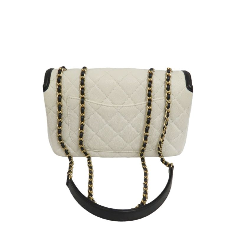 CHANEL Matelassé Filigree Shoulder Bag, Caviar Skin, White/Black, Gold Hardware, With Guarantee Card