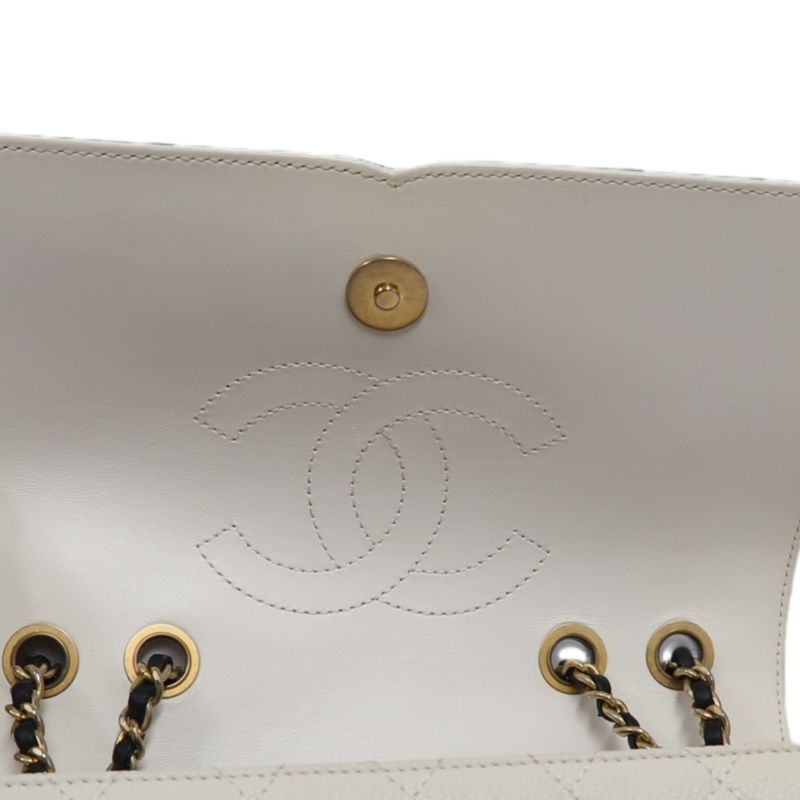 CHANEL Matelassé Filigree Shoulder Bag, Caviar Skin, White/Black, Gold Hardware, With Guarantee Card