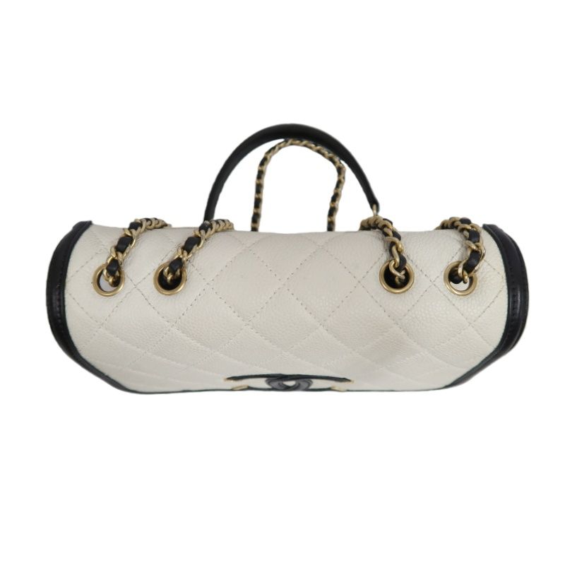 CHANEL Matelassé Filigree Shoulder Bag, Caviar Skin, White/Black, Gold Hardware, With Guarantee Card
