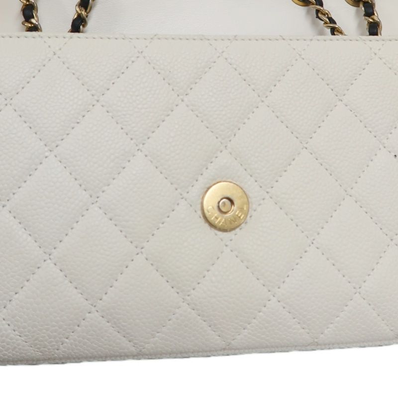 CHANEL Matelassé Filigree Shoulder Bag, Caviar Skin, White/Black, Gold Hardware, With Guarantee Card