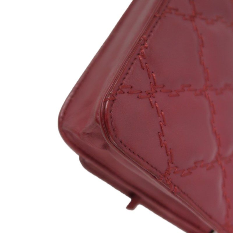CHANEL Matelassé Chain Wallet Shoulder Bag, Lambskin, Red, Silver Hardware