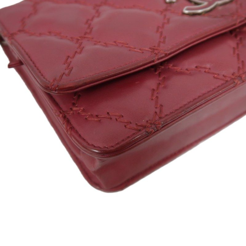 CHANEL Matelassé Chain Wallet Shoulder Bag, Lambskin, Red, Silver Hardware