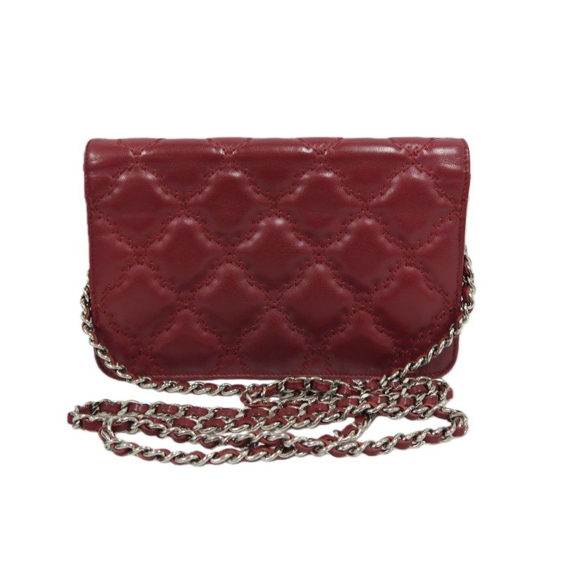 CHANEL Matelassé Chain Wallet Shoulder Bag, Lambskin, Red, Silver Hardware