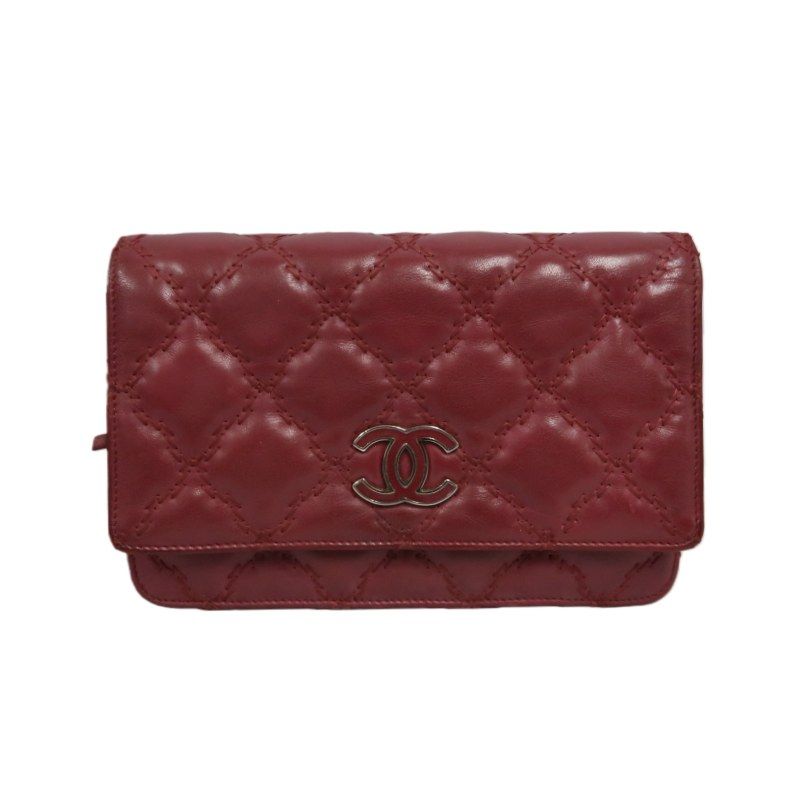 CHANEL Matelassé Chain Wallet Shoulder Bag, Lambskin, Red, Silver Hardware