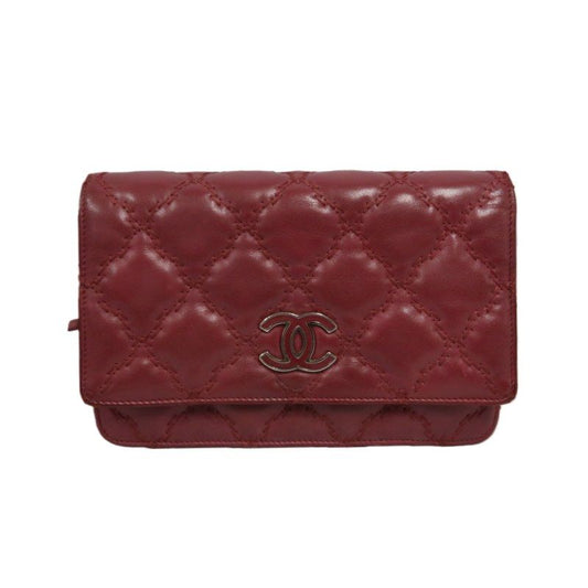 CHANEL Matelassé Chain Wallet Shoulder Bag, Lambskin, Red, Silver Hardware