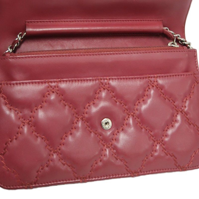 CHANEL Matelassé Chain Wallet Shoulder Bag, Lambskin, Red, Silver Hardware