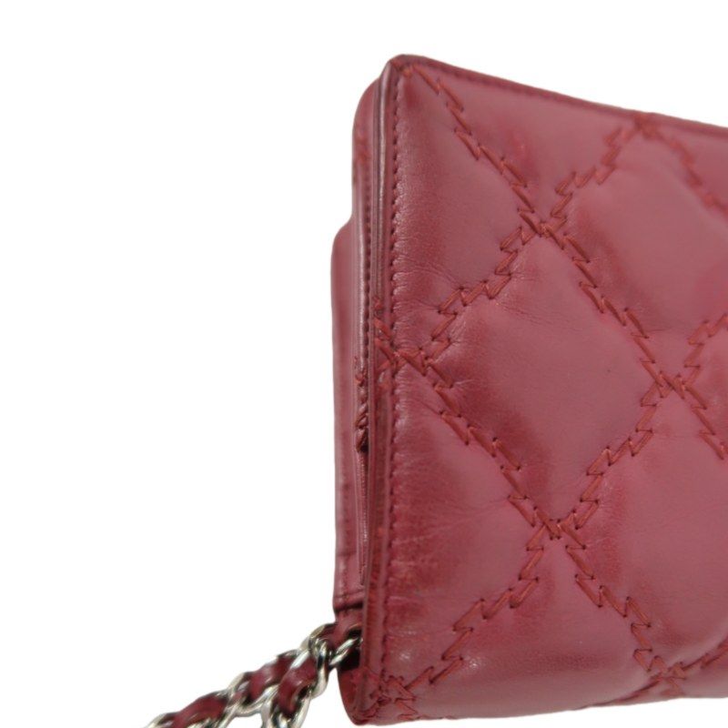 CHANEL Matelassé Chain Wallet Shoulder Bag, Lambskin, Red, Silver Hardware
