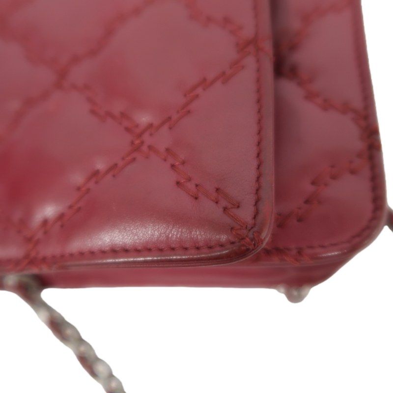 CHANEL Matelassé Chain Wallet Shoulder Bag, Lambskin, Red, Silver Hardware