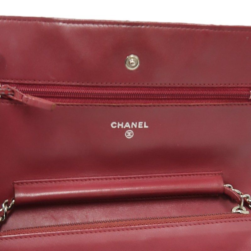 CHANEL Matelassé Chain Wallet Shoulder Bag, Lambskin, Red, Silver Hardware