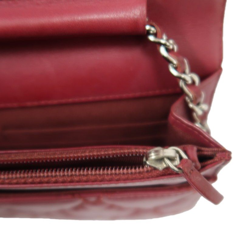 CHANEL Matelassé Chain Wallet Shoulder Bag, Lambskin, Red, Silver Hardware