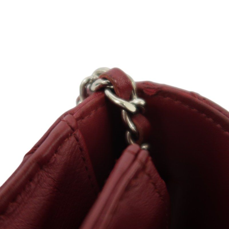 CHANEL Matelassé Chain Wallet Shoulder Bag, Lambskin, Red, Silver Hardware