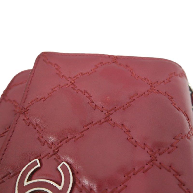 CHANEL Matelassé Chain Wallet Shoulder Bag, Lambskin, Red, Silver Hardware