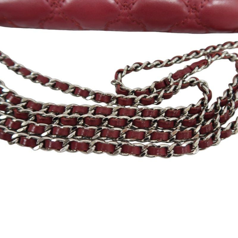 CHANEL Matelassé Chain Wallet Shoulder Bag, Lambskin, Red, Silver Hardware