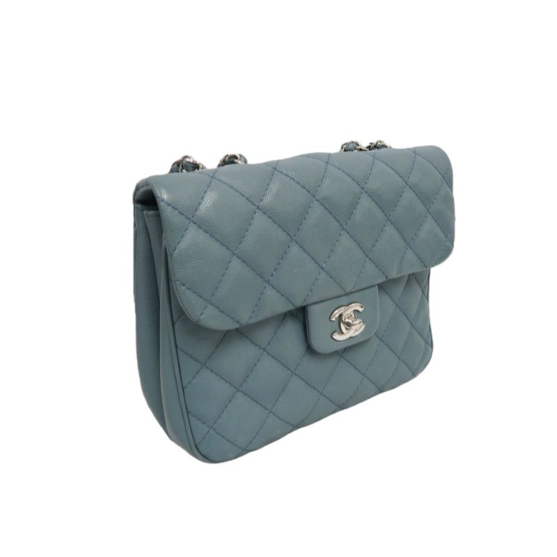 CHANEL Mini Matelassé Crossbody Bag, Caviar Skin, Grey, Silver Hardware