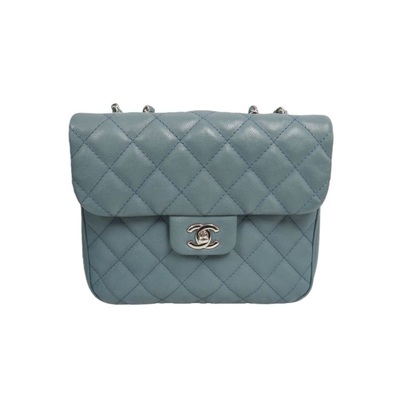 CHANEL Mini Matelassé Crossbody Bag, Caviar Skin, Grey, Silver Hardware