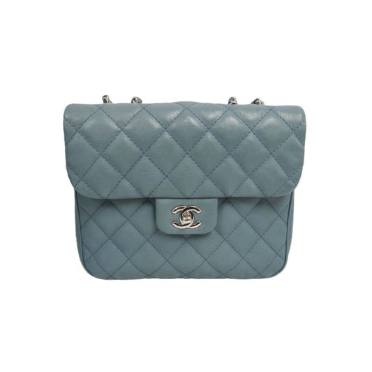 CHANEL Mini Matelassé Crossbody Bag, Caviar Skin, Grey, Silver Hardware