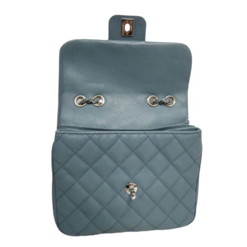 CHANEL Mini Matelassé Crossbody Bag, Caviar Skin, Grey, Silver Hardware