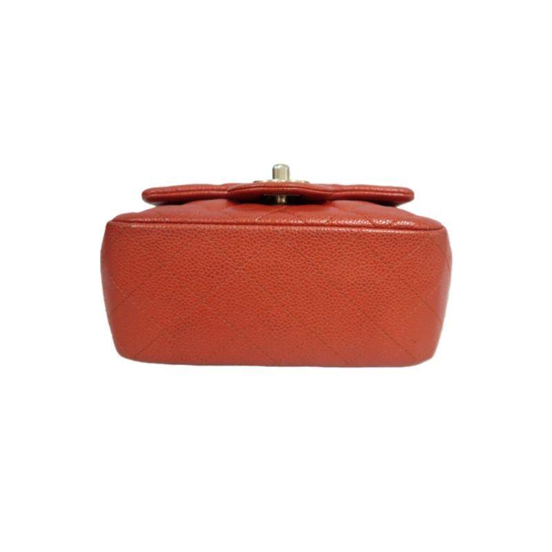 CHANEL Classic Flap Mini Matelassé Crossbody Bag, Caviar Skin, Red, Gold Hardware