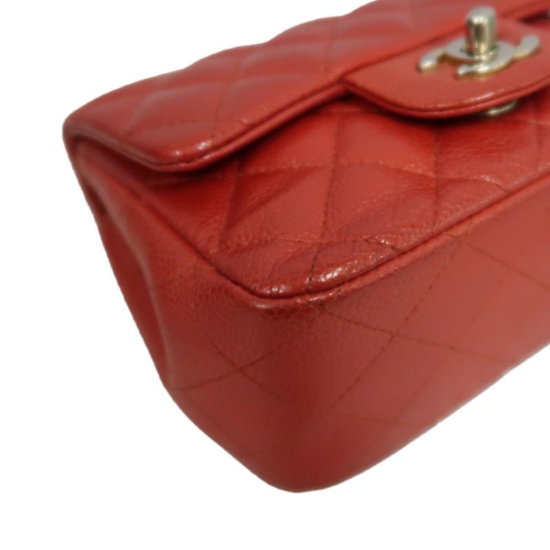 CHANEL Classic Flap Mini Matelassé Crossbody Bag, Caviar Skin, Red, Gold Hardware