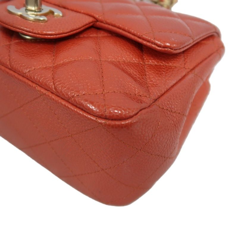 CHANEL Classic Flap Mini Matelassé Crossbody Bag, Caviar Skin, Red, Gold Hardware