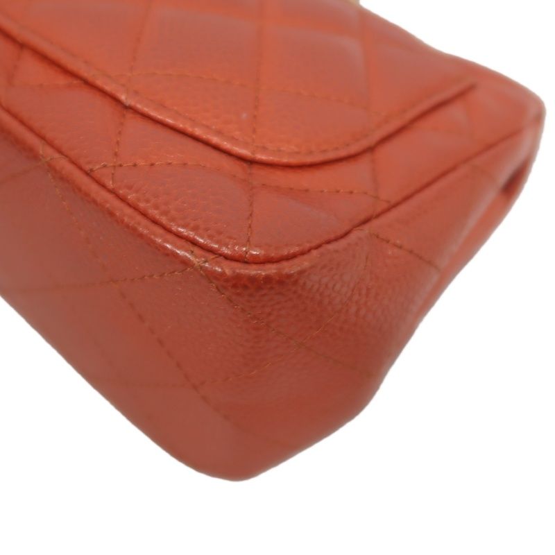 CHANEL Classic Flap Mini Matelassé Crossbody Bag, Caviar Skin, Red, Gold Hardware