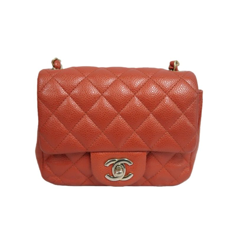 CHANEL Classic Flap Mini Matelassé Crossbody Bag, Caviar Skin, Red, Gold Hardware