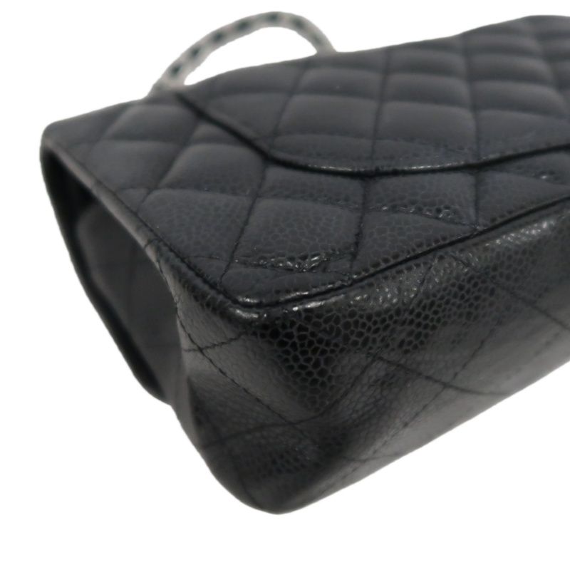 CHANEL Classic Flap Matelassé Shoulder Bag, Black Caviar Skin with Silver Hardware
