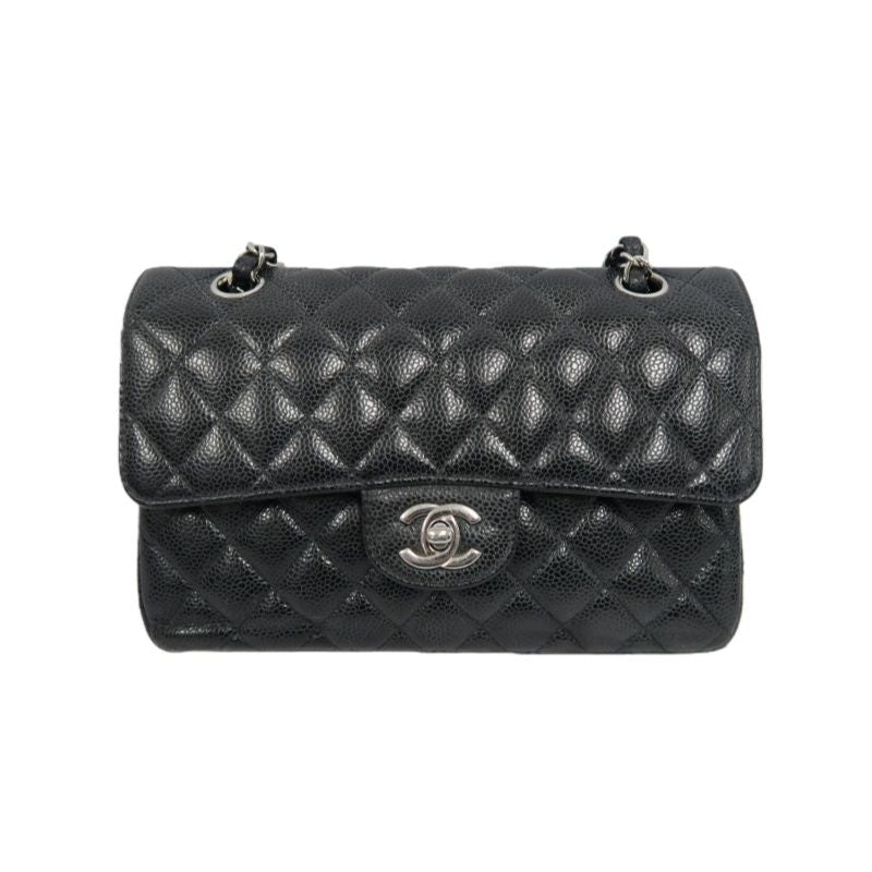 CHANEL Classic Flap Matelassé Shoulder Bag, Black Caviar Skin with Silver Hardware