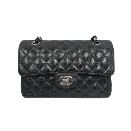CHANEL Classic Flap Matelassé Shoulder Bag, Black Caviar Skin with Silver Hardware