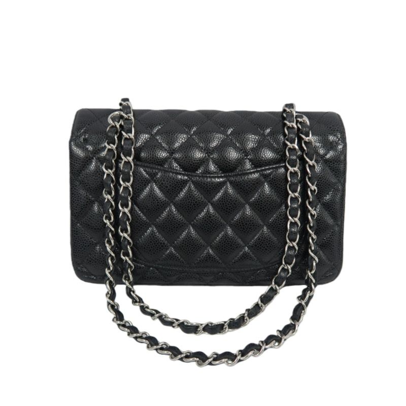 CHANEL Classic Flap Matelassé Shoulder Bag, Black Caviar Skin with Silver Hardware