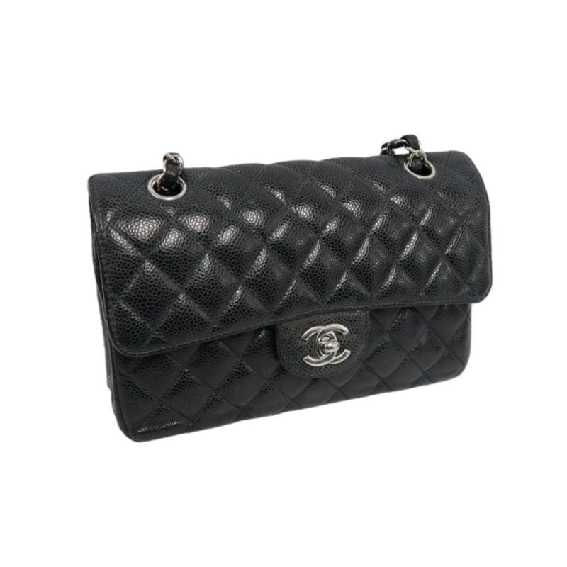 CHANEL Classic Flap Matelassé Shoulder Bag, Black Caviar Skin with Silver Hardware