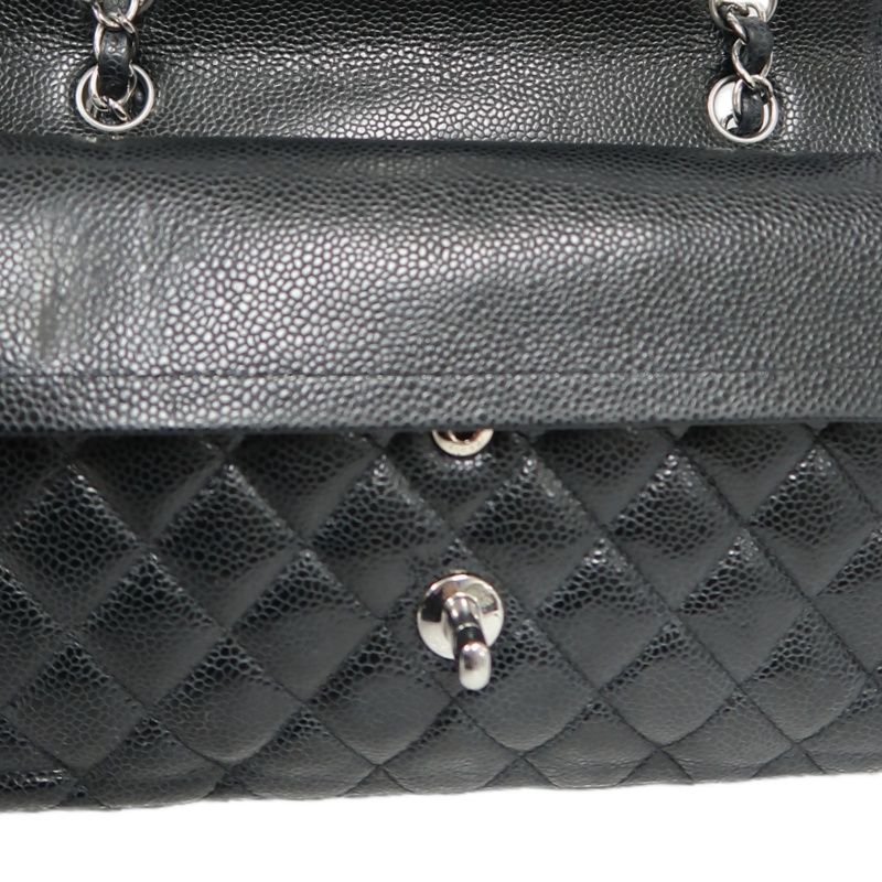 CHANEL Classic Flap Matelassé Shoulder Bag, Black Caviar Skin with Silver Hardware