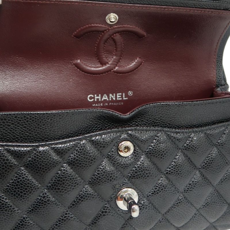 CHANEL Classic Flap Matelassé Shoulder Bag, Black Caviar Skin with Silver Hardware