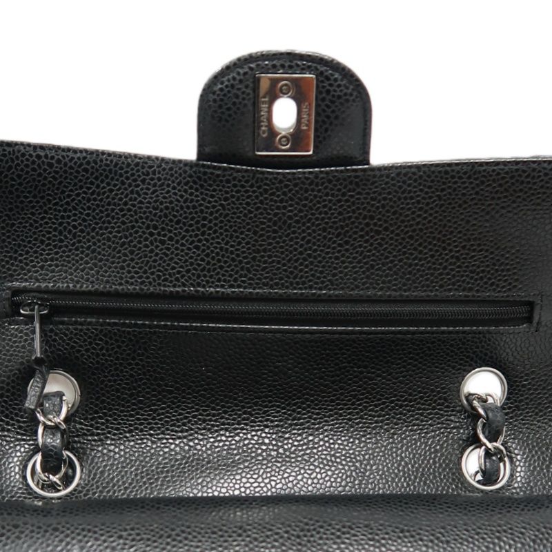 CHANEL Classic Flap Matelassé Shoulder Bag, Black Caviar Skin with Silver Hardware