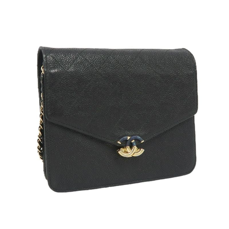 CHANEL Half Coco Flap Shoulder Bag, Caviar Leather, Black