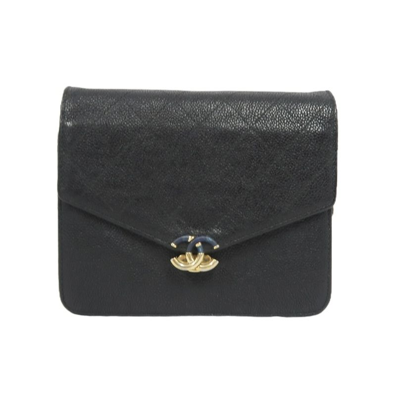 CHANEL Half Coco Flap Shoulder Bag, Caviar Leather, Black