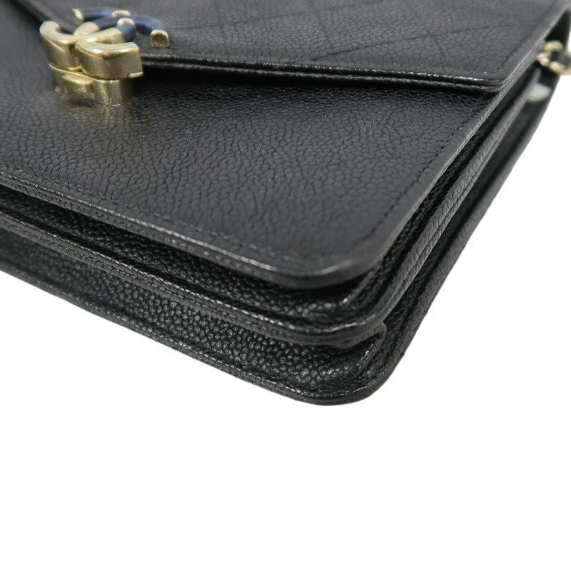 CHANEL Half Coco Flap Shoulder Bag, Caviar Leather, Black