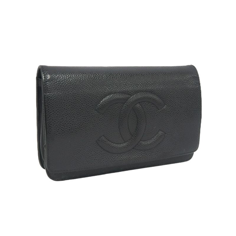 CHANEL Coco Mark Chain Wallet Shoulder Bag, Caviar Leather, Black, Authenticity Card Included