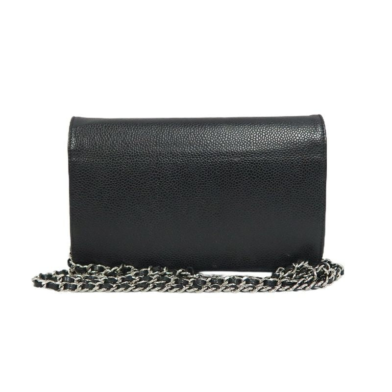 CHANEL Coco Mark Chain Wallet Shoulder Bag, Caviar Leather, Black, Authenticity Card Included
