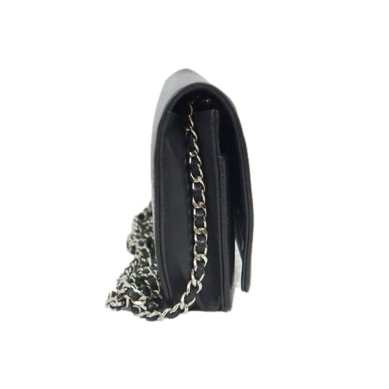 CHANEL Coco Mark Chain Wallet Shoulder Bag, Caviar Leather, Black, Authenticity Card Included