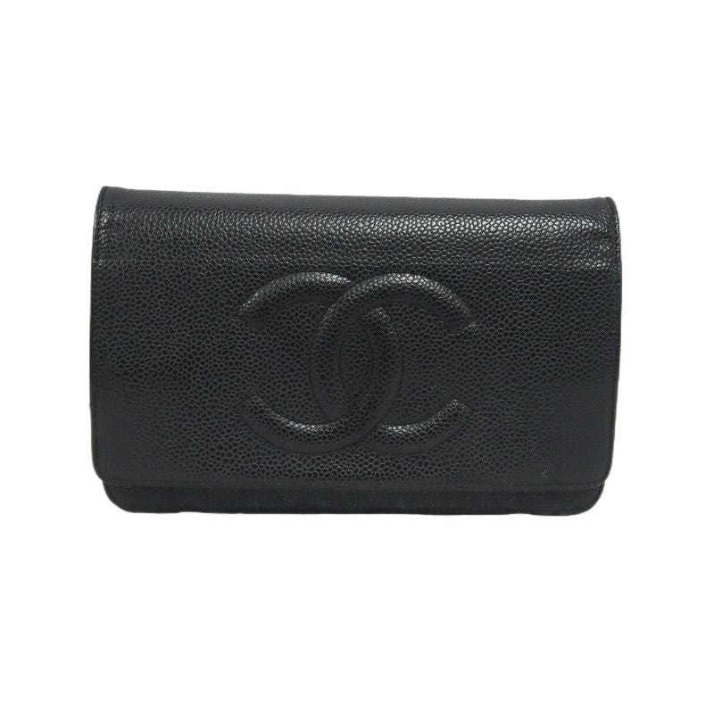 CHANEL Coco Mark Chain Wallet Shoulder Bag, Caviar Leather, Black, Authenticity Card Included