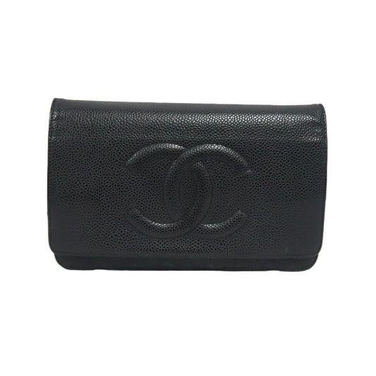 CHANEL Coco Mark Chain Wallet Shoulder Bag, Caviar Leather, Black, Authenticity Card Included